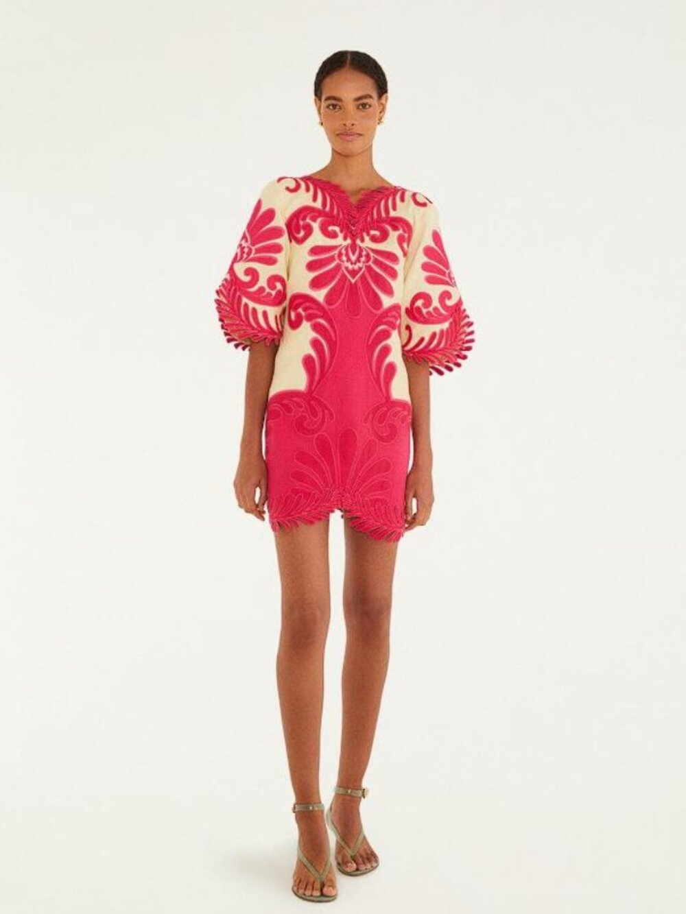 FARM RIO Women's Pink Spring Arabesc Embroidered Mini Dress Size M - Picture 2 of 12